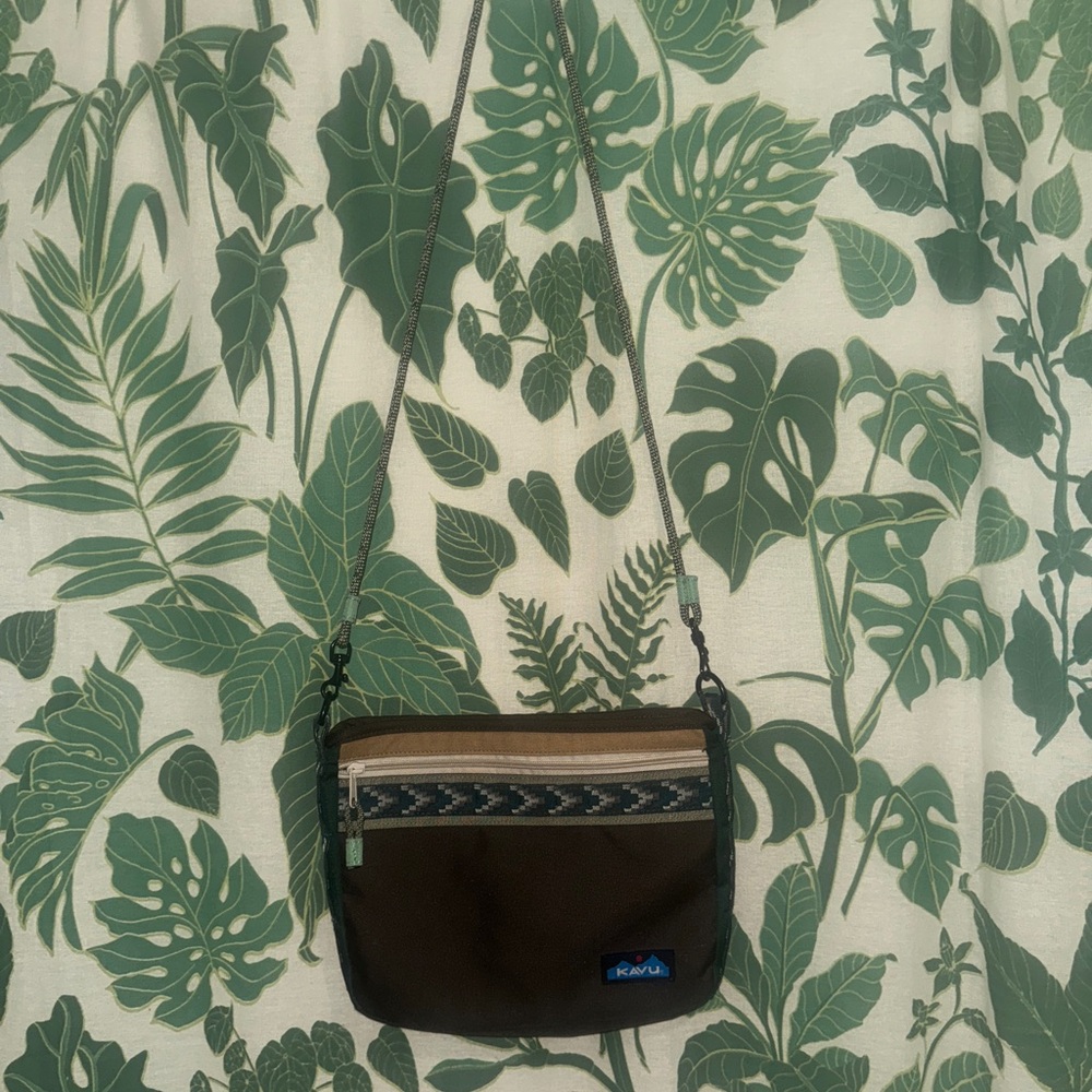 Kavu Brown Crossbody Bag with Patterned Strap